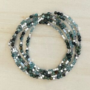 Amazonite, Blue Topaz & Silver Hematite Wire Wrap Bracelet/Necklace | 2in1 Boho